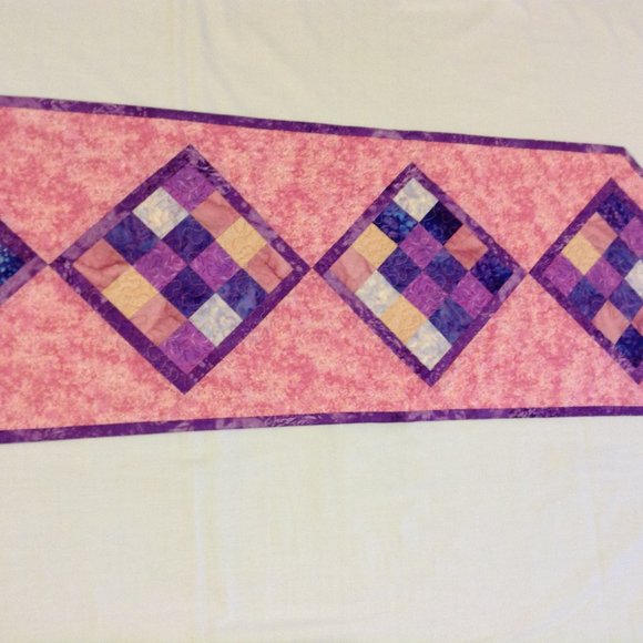 Quilted Pinks & Purples Table Runner 53 1/2" x 12 1/2" Table Topper Handmade - Picture 3 of 14